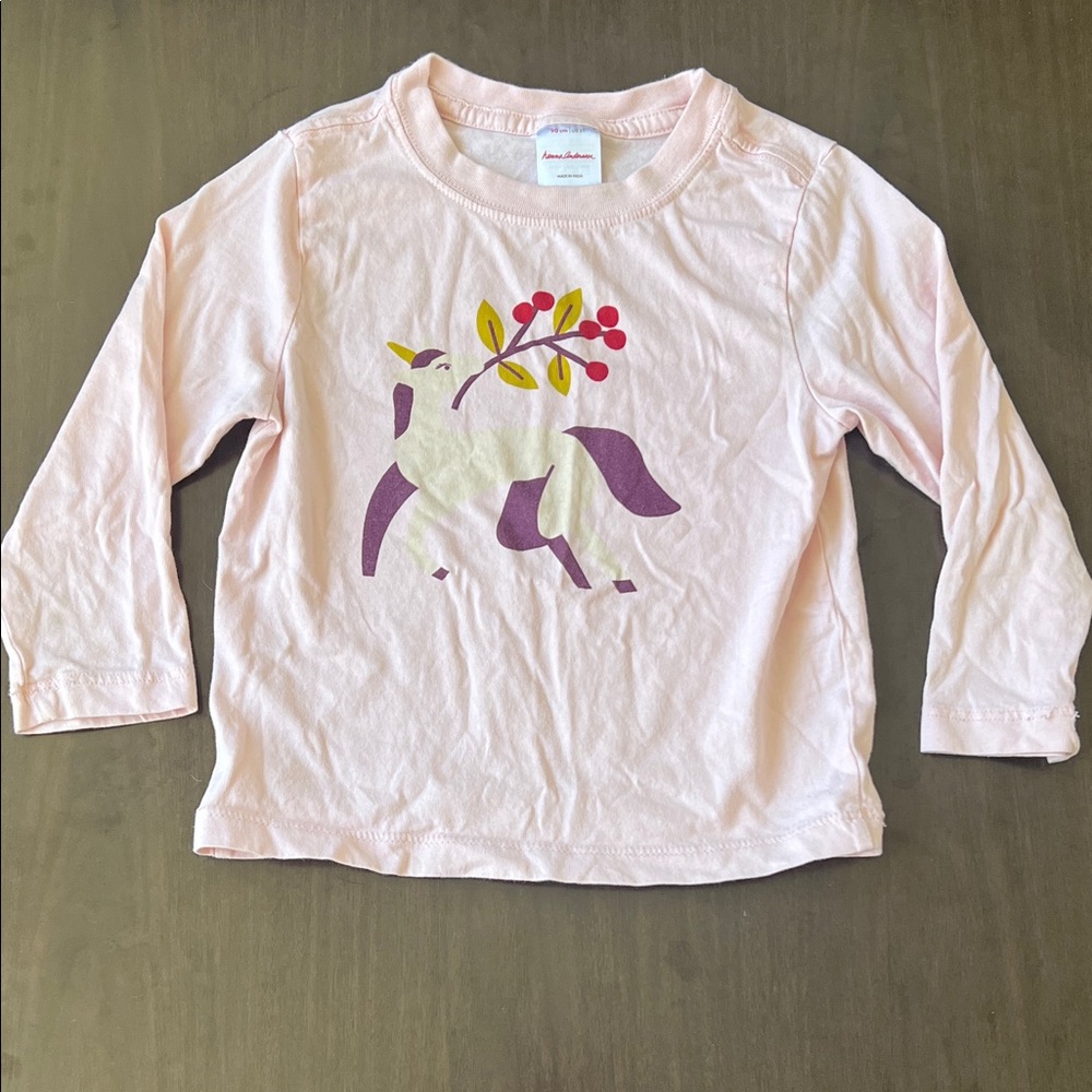 Hanna Andersson 3T Pink Unicorn Long Sleeve Tee Crew Neck EUC